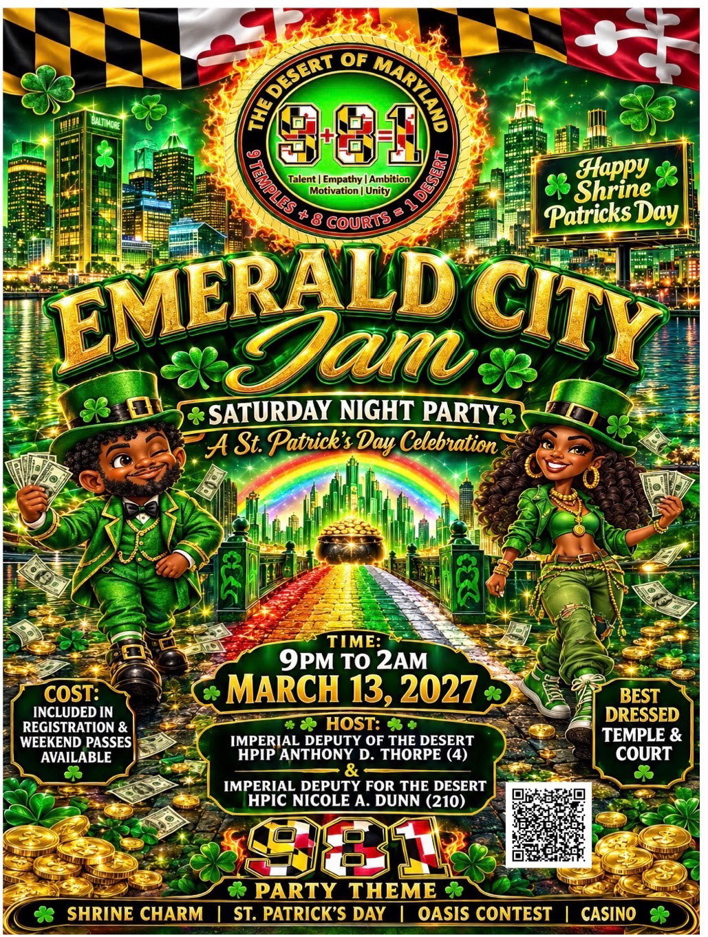 Event flyer for Emerald City Jam — St. Patrick's Day Party