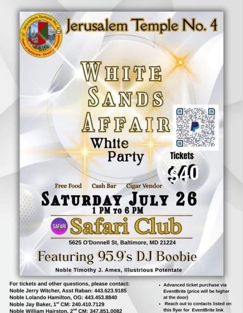 Event flyer for White Sands Affair — White Party